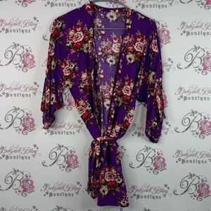 Robe kimono belted tie up waist royal purple red pink Floral Purple Kimono Robe